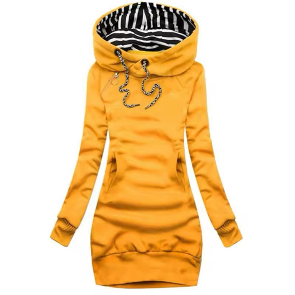 Yellow Pullover Hooded Dress with Zipper Detail